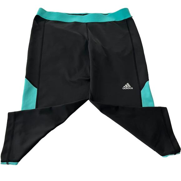 ADIDAS  TECHFIT CLIMALITE HI-RISE ACTIVEWEAR CAPRIS, WOMENS, L, BLACK-TEAL TRIM - Picture 6 of 12
